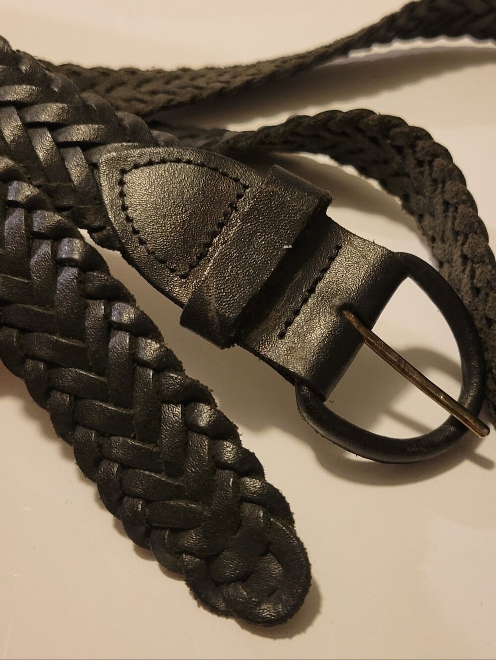 Vintage Braided/Woven Leather Belt: Black XL Made in Argentina